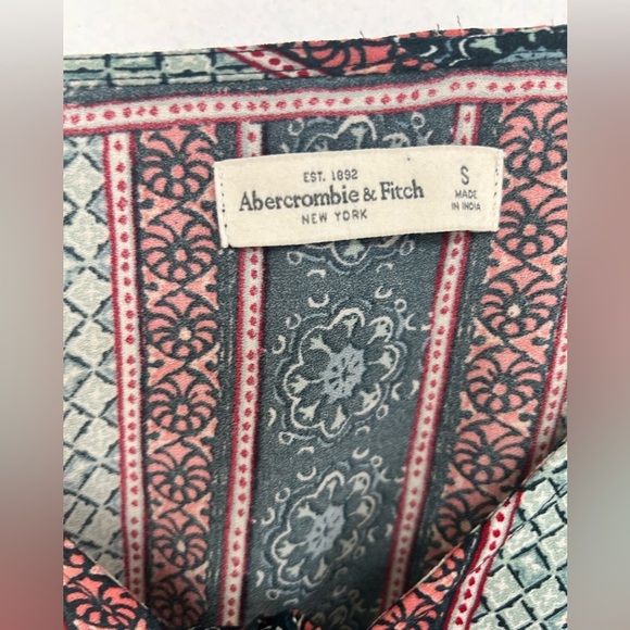 Abercrombie & Fitch Boho Green Pink Black Vneck Aline Flowy Dress size S - Picture 4 of 8